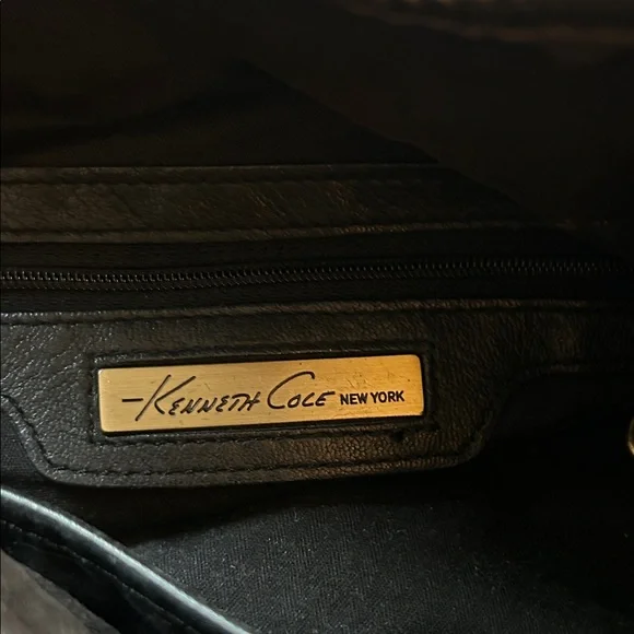 Kenneth Cole Black Leather Handbag with Gold Accents - Picture 4 of 4
